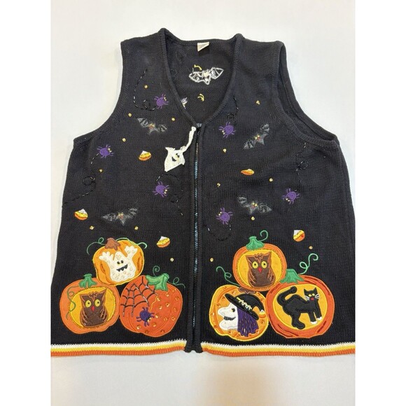 Austin Clothing CO Womens Halloween Sweater Vest Size Large Ghost Zipper Embroid - Picture 1 of 6